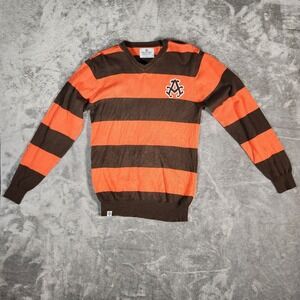 Akademiks‎ Pullover Sweater Men's Large Striped Orange & Brown V-Neck